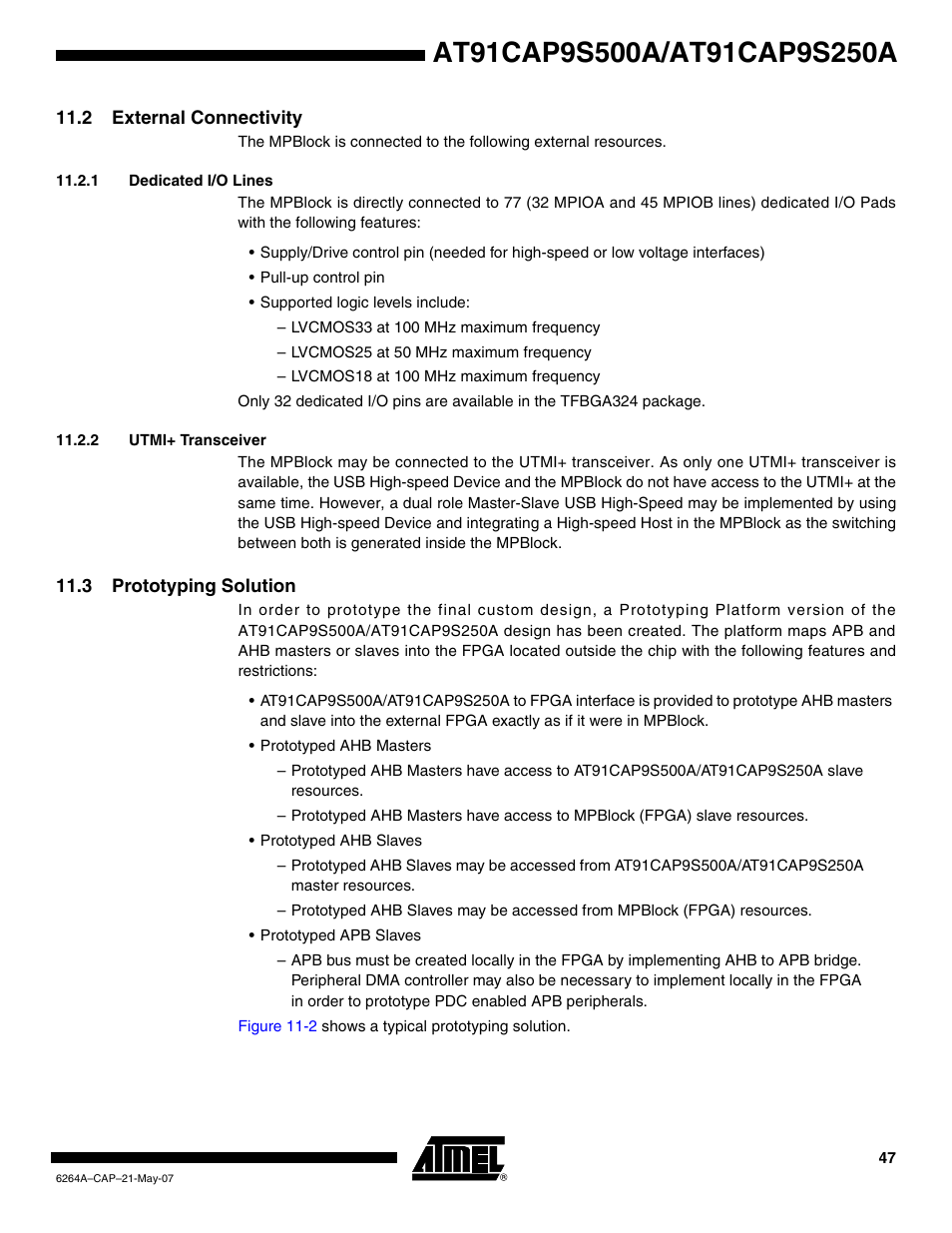 2 external connectivity, 1 dedicated i/o lines, 2 utmi+ transceiver | 3 prototyping solution | Rainbow Electronics AT91CAP9S250A User Manual | Page 47 / 1008