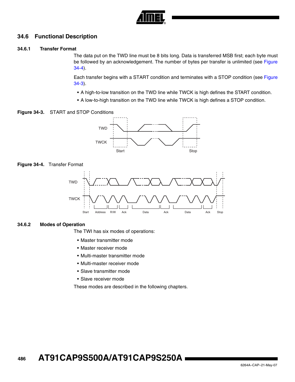 6 functional description, 1 transfer format, 2 modes of operation | Rainbow Electronics AT91CAP9S250A User Manual | Page 486 / 1008