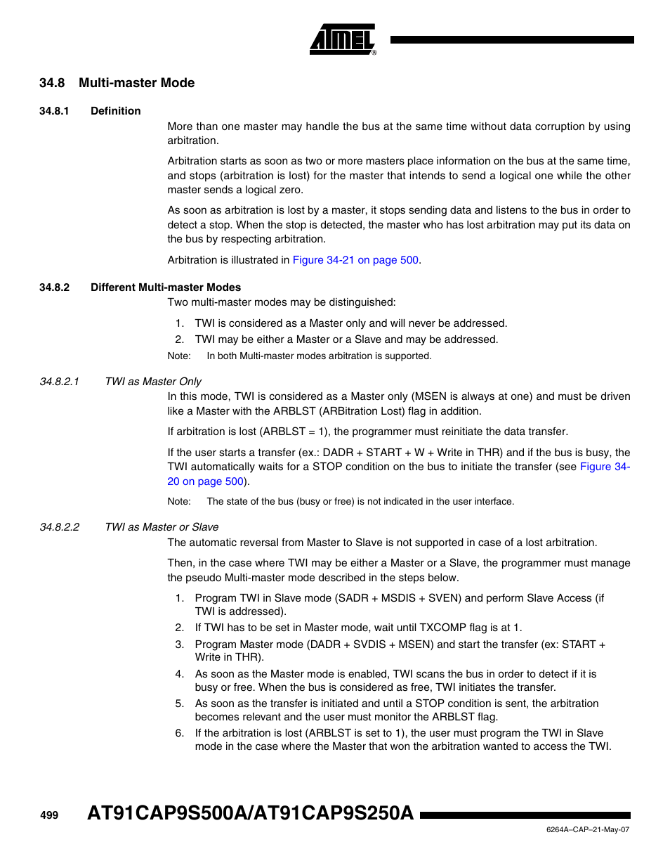 8 multi-master mode, 1 definition, 2 different multi-master modes | Rainbow Electronics AT91CAP9S250A User Manual | Page 499 / 1008