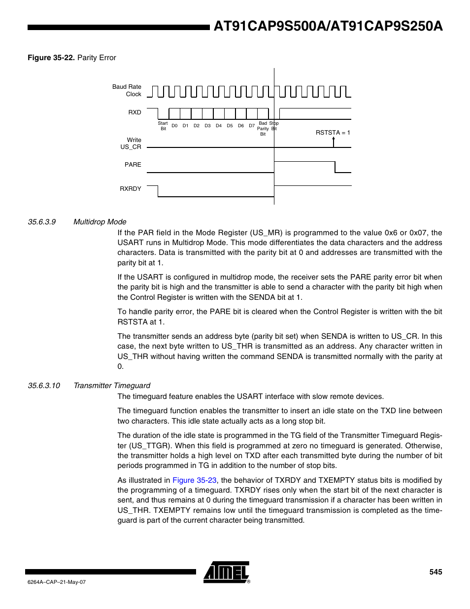 Multidrop mode” on, Figure 35-22 | Rainbow Electronics AT91CAP9S250A User Manual | Page 545 / 1008