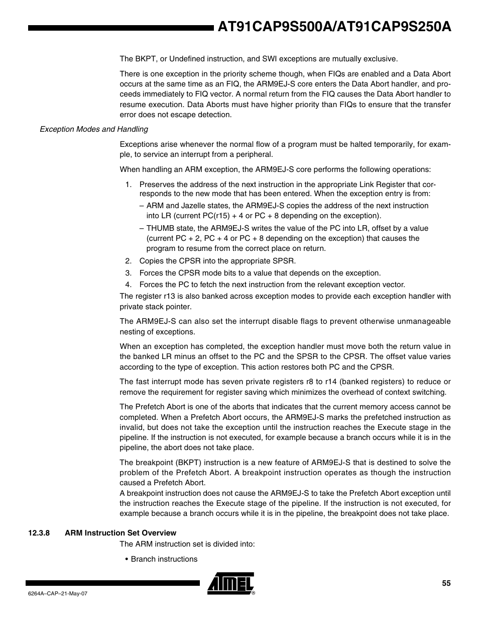 8 arm instruction set overview | Rainbow Electronics AT91CAP9S250A User Manual | Page 55 / 1008