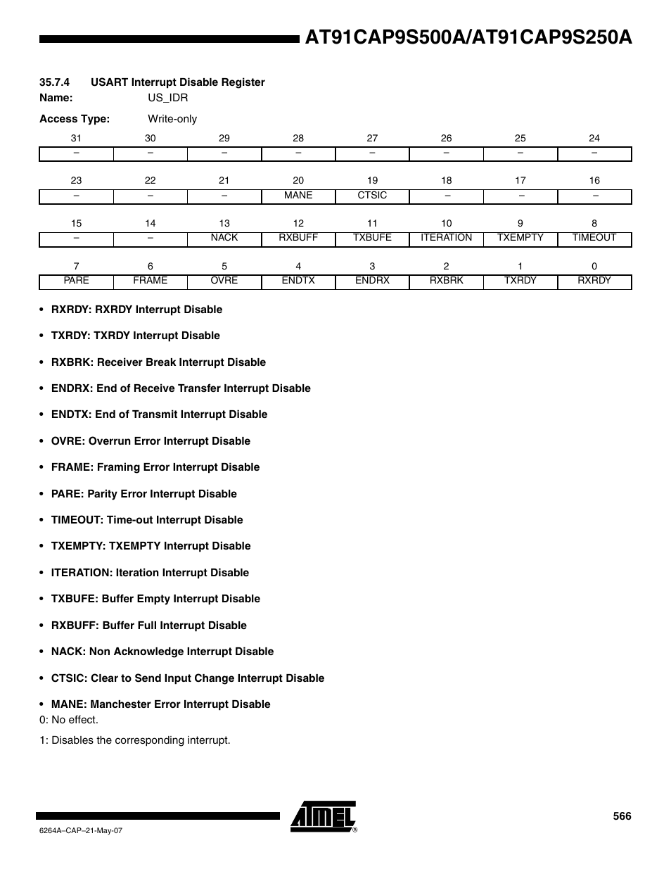 4 usart interrupt disable register | Rainbow Electronics AT91CAP9S250A User Manual | Page 566 / 1008