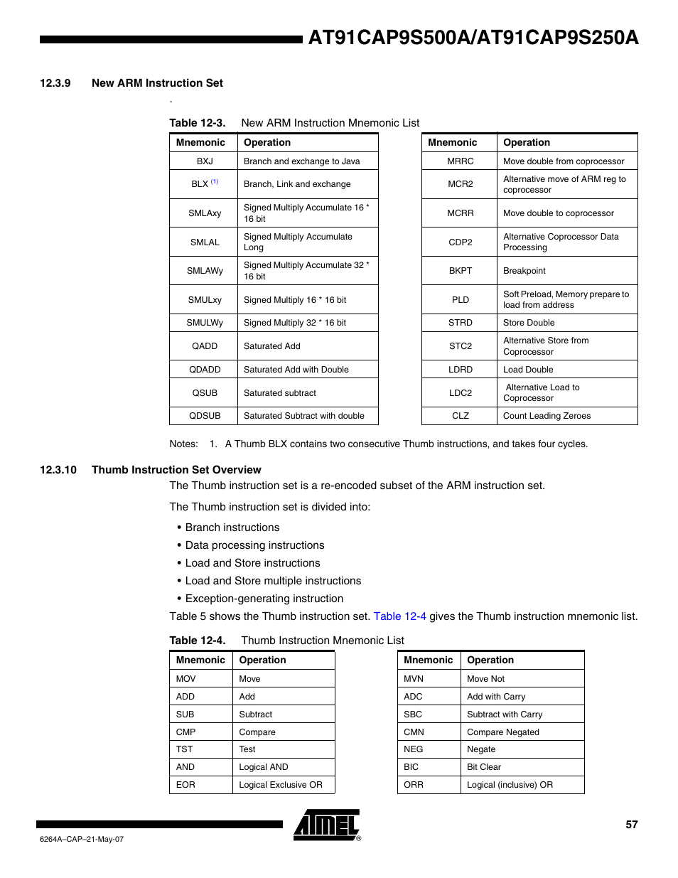 9 new arm instruction set, 10 thumb instruction set overview | Rainbow Electronics AT91CAP9S250A User Manual | Page 57 / 1008