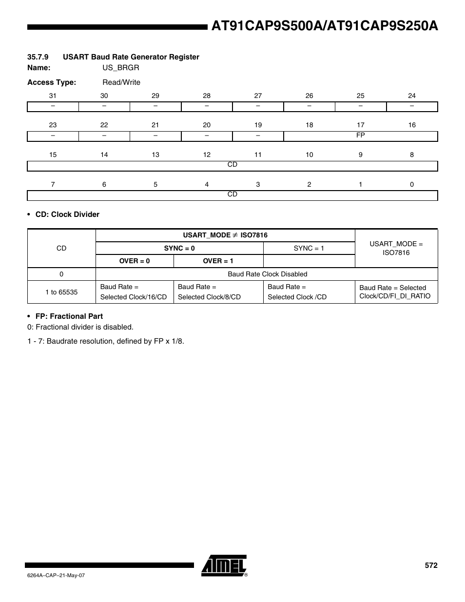 9 usart baud rate generator register | Rainbow Electronics AT91CAP9S250A User Manual | Page 572 / 1008