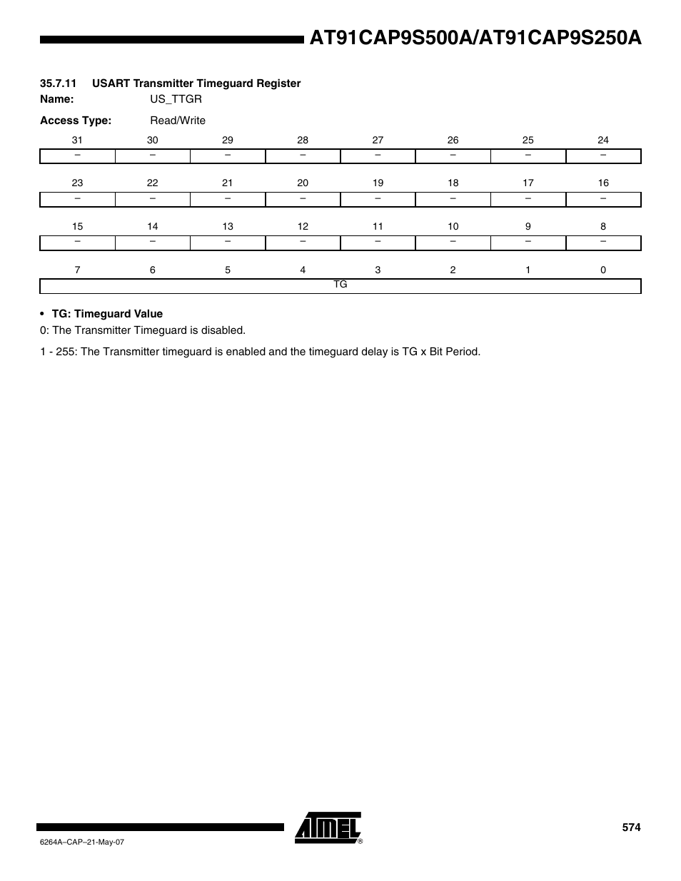 11 usart transmitter timeguard register | Rainbow Electronics AT91CAP9S250A User Manual | Page 574 / 1008