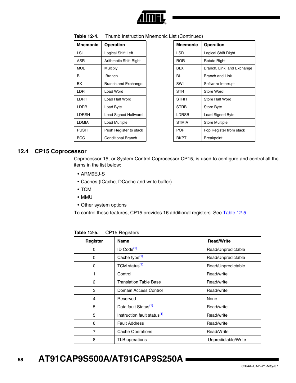 4 cp15 coprocessor | Rainbow Electronics AT91CAP9S250A User Manual | Page 58 / 1008