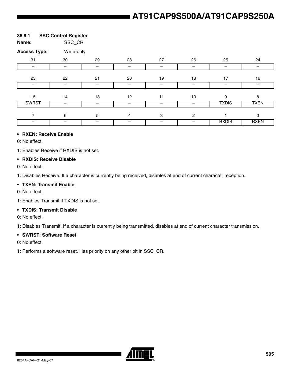 1 ssc control register | Rainbow Electronics AT91CAP9S250A User Manual | Page 595 / 1008