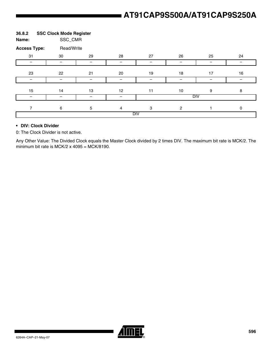 2 ssc clock mode register | Rainbow Electronics AT91CAP9S250A User Manual | Page 596 / 1008