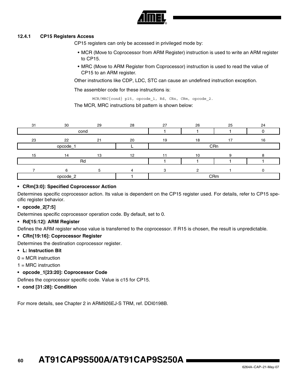 1 cp15 registers access | Rainbow Electronics AT91CAP9S250A User Manual | Page 60 / 1008