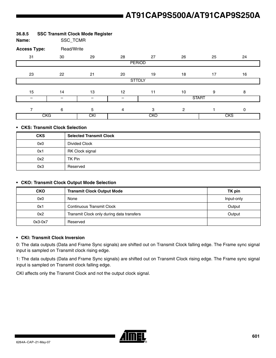 5 ssc transmit clock mode register | Rainbow Electronics AT91CAP9S250A User Manual | Page 601 / 1008