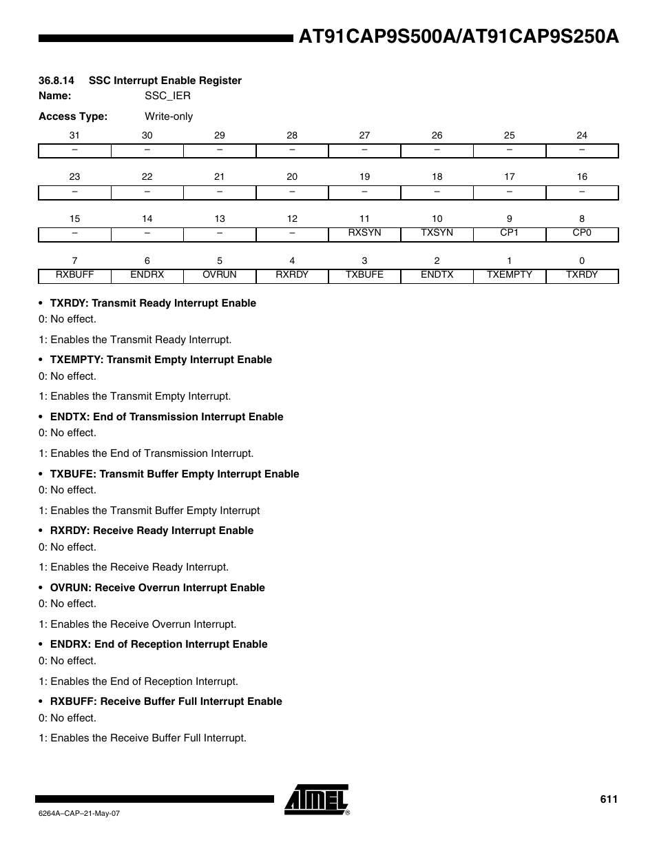 14 ssc interrupt enable register | Rainbow Electronics AT91CAP9S250A User Manual | Page 611 / 1008