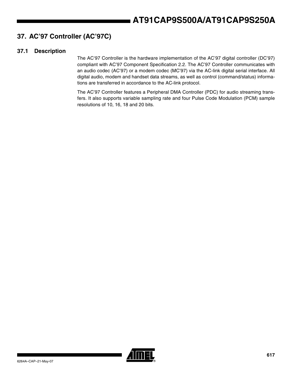 Ac’97 controller (ac’97c), 1 description | Rainbow Electronics AT91CAP9S250A User Manual | Page 617 / 1008