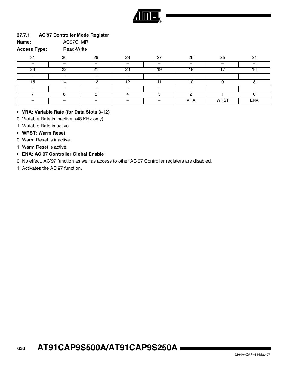 1 ac’97 controller mode register | Rainbow Electronics AT91CAP9S250A User Manual | Page 633 / 1008