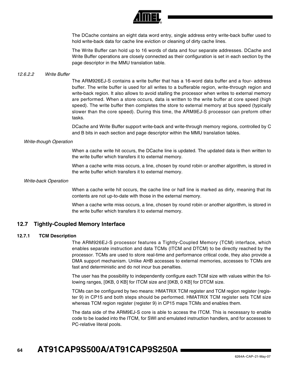 7 tightly-coupled memory interface, 1 tcm description | Rainbow Electronics AT91CAP9S250A User Manual | Page 64 / 1008