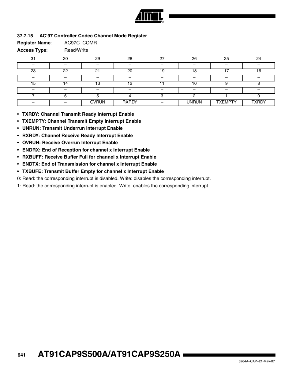 15 ac’97 controller codec channel mode register | Rainbow Electronics AT91CAP9S250A User Manual | Page 641 / 1008