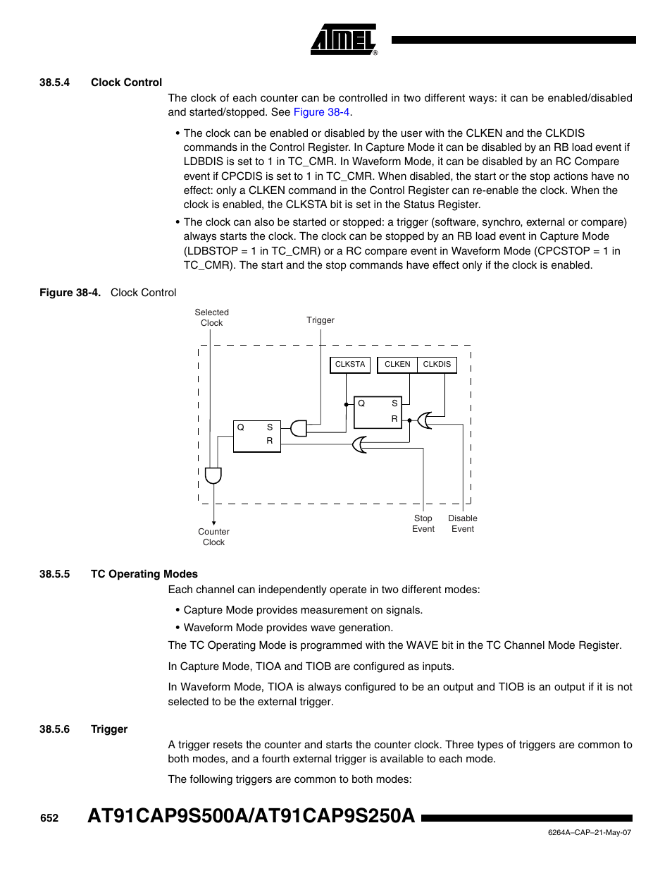 4 clock control, 5 tc operating modes, 6 trigger | Rainbow Electronics AT91CAP9S250A User Manual | Page 652 / 1008