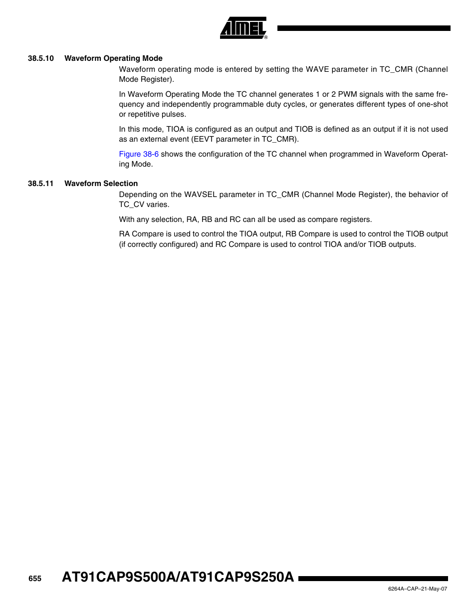 10 waveform operating mode, 11 waveform selection | Rainbow Electronics AT91CAP9S250A User Manual | Page 655 / 1008