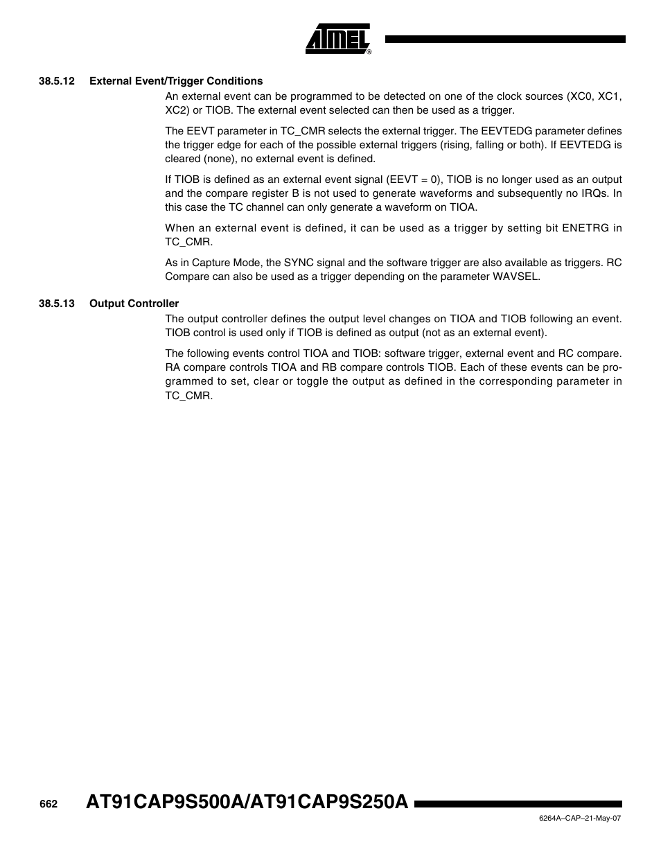 12 external event/trigger conditions, 13 output controller | Rainbow Electronics AT91CAP9S250A User Manual | Page 662 / 1008
