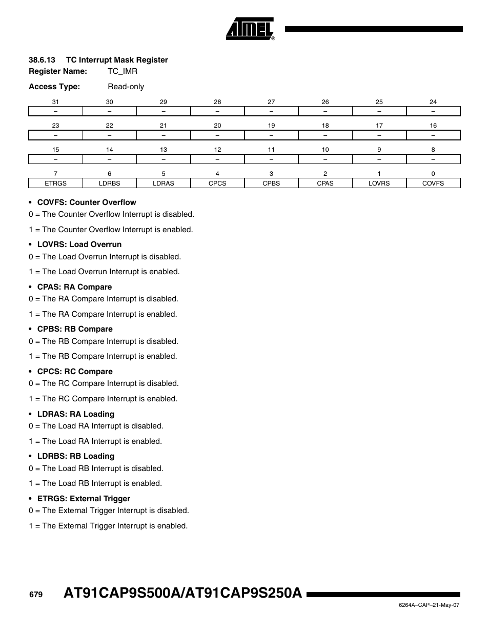 13 tc interrupt mask register | Rainbow Electronics AT91CAP9S250A User Manual | Page 679 / 1008