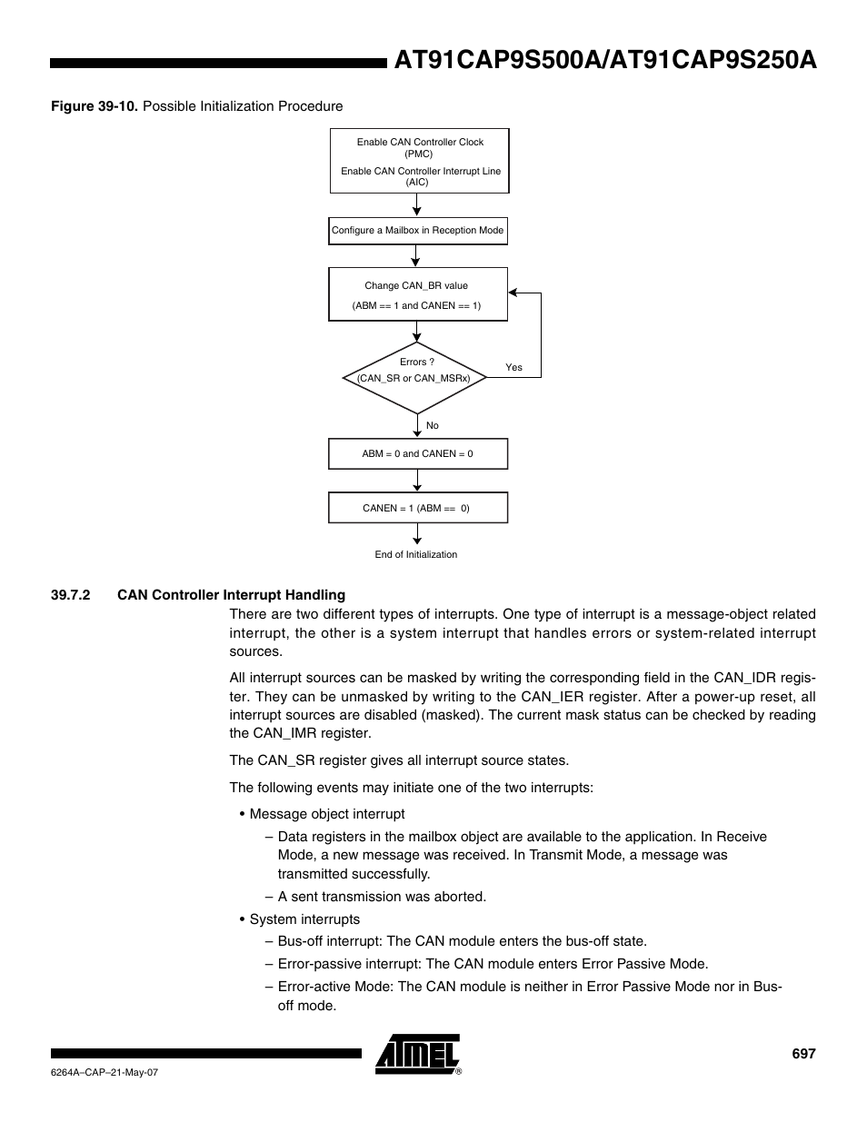 2 can controller interrupt handling | Rainbow Electronics AT91CAP9S250A User Manual | Page 697 / 1008
