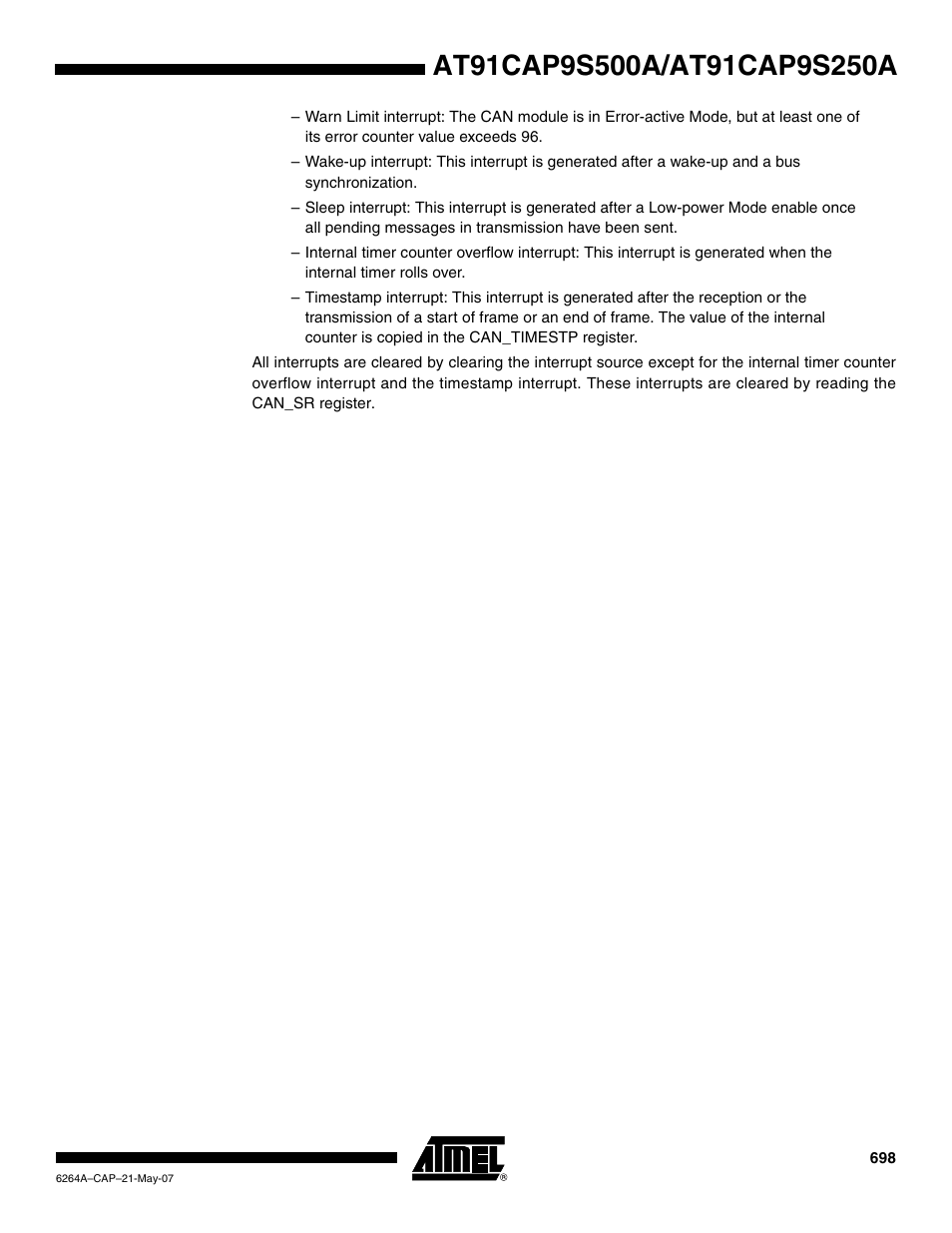 Rainbow Electronics AT91CAP9S250A User Manual | Page 698 / 1008