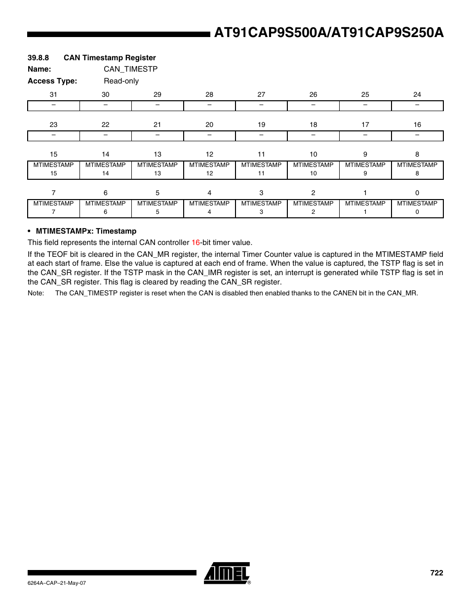 8 can timestamp register | Rainbow Electronics AT91CAP9S250A User Manual | Page 722 / 1008