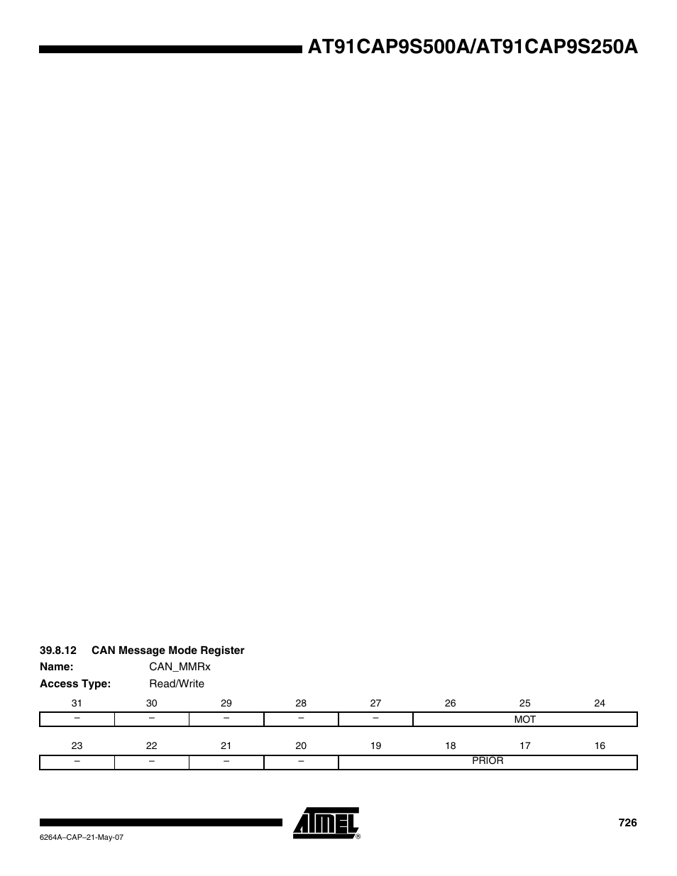 12 can message mode register | Rainbow Electronics AT91CAP9S250A User Manual | Page 726 / 1008