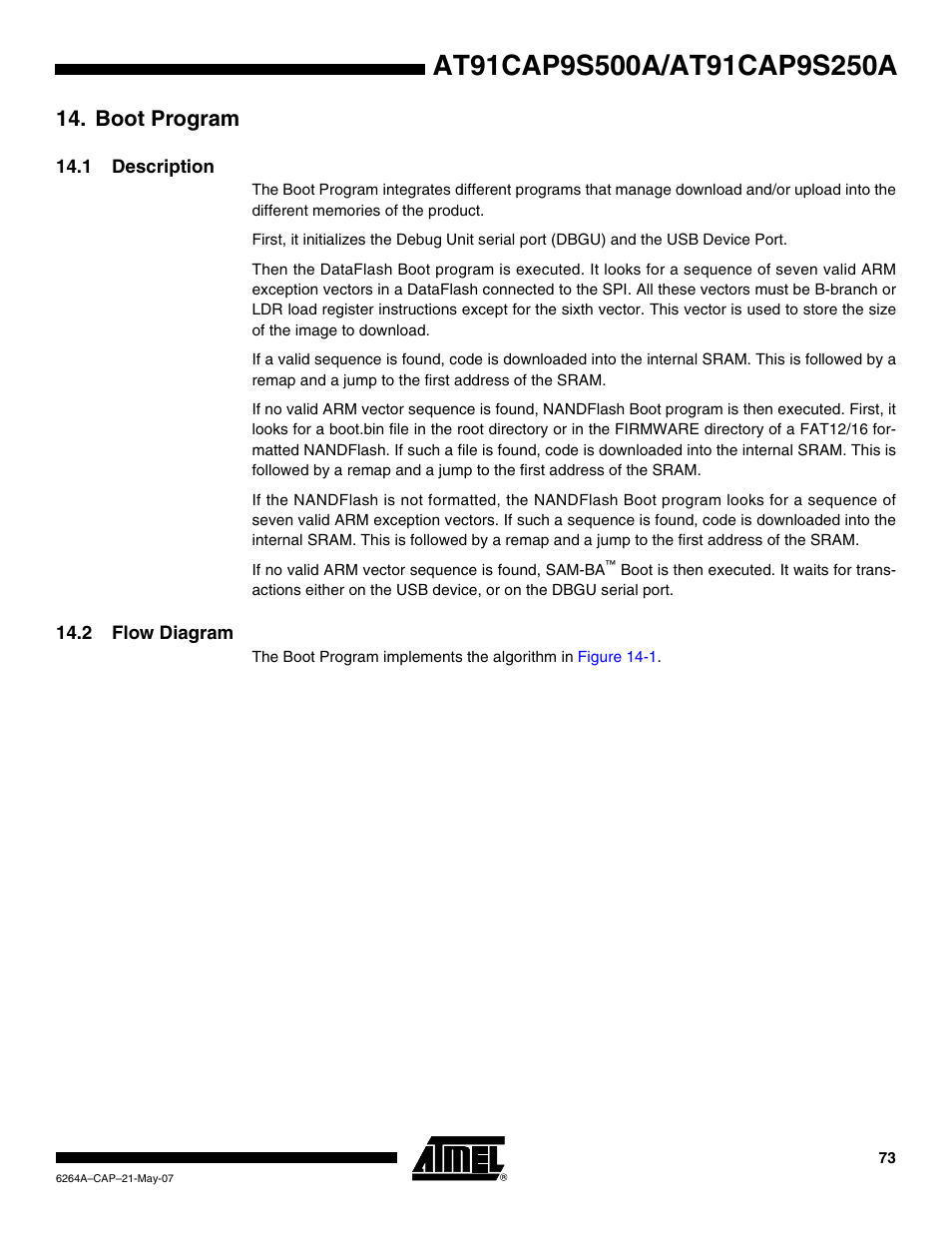 Boot program, 1 description, 2 flow diagram | Rainbow Electronics AT91CAP9S250A User Manual | Page 73 / 1008