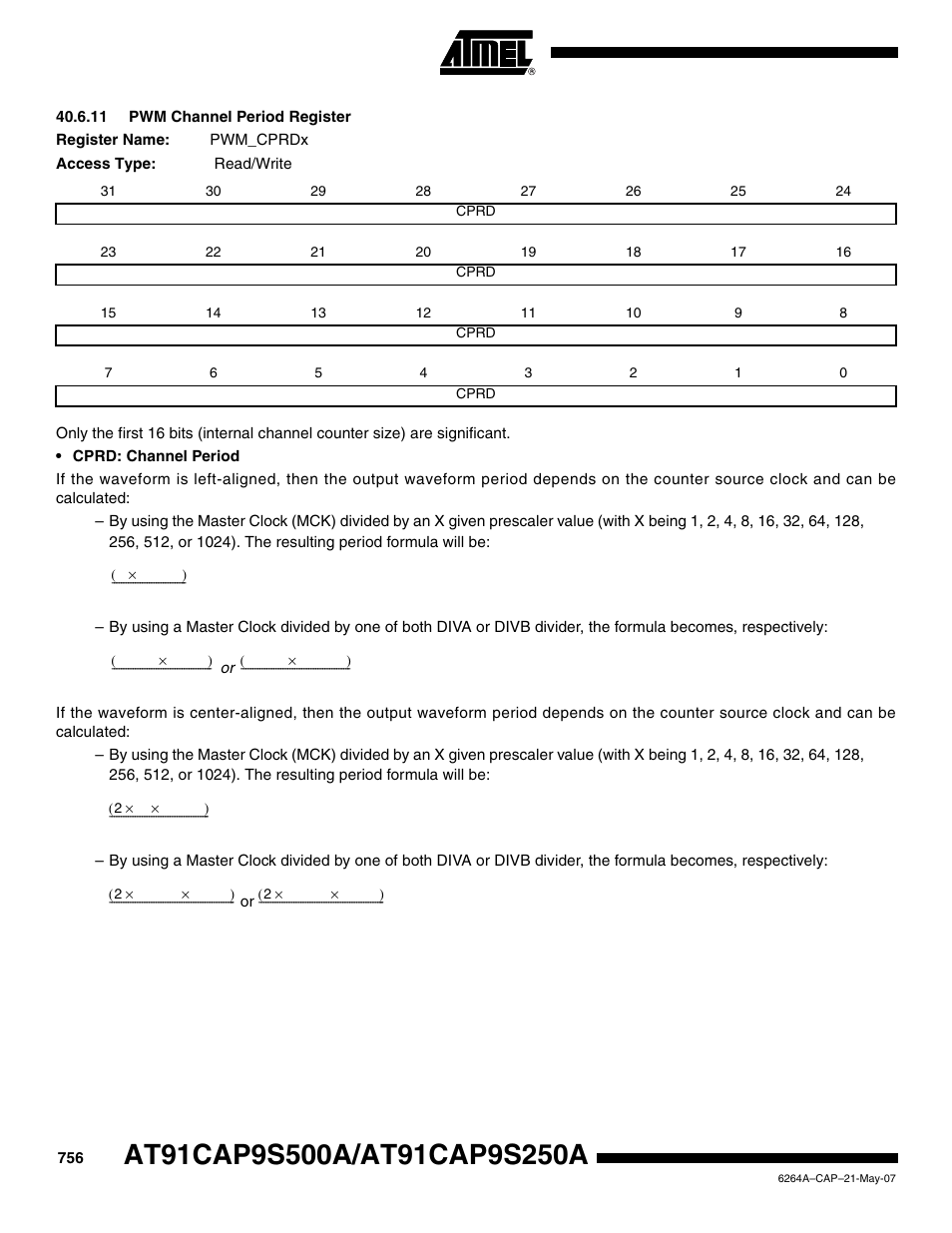 11 pwm channel period register | Rainbow Electronics AT91CAP9S250A User Manual | Page 756 / 1008