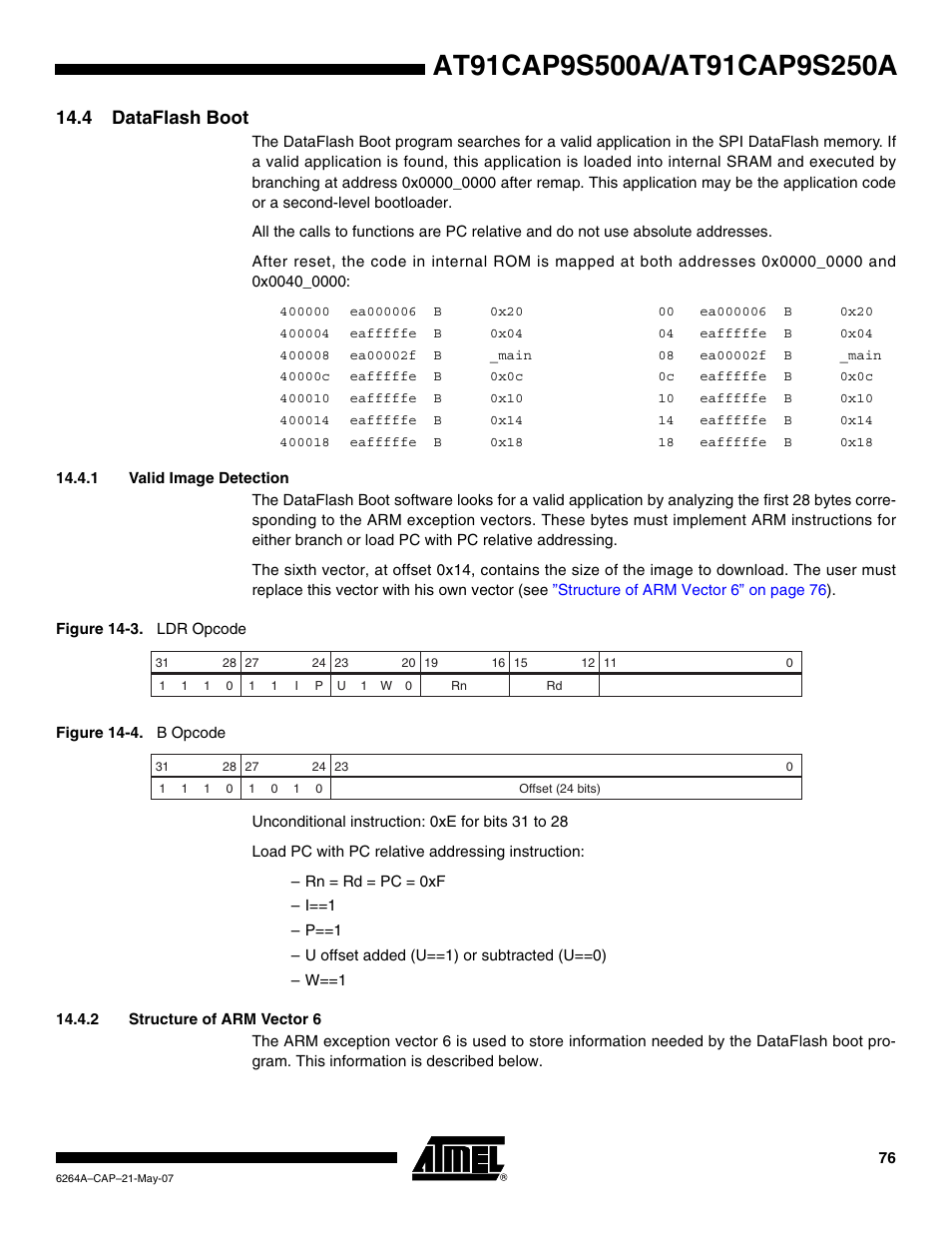 4 dataflash boot, 1 valid image detection, 2 structure of arm vector 6 | Rainbow Electronics AT91CAP9S250A User Manual | Page 76 / 1008