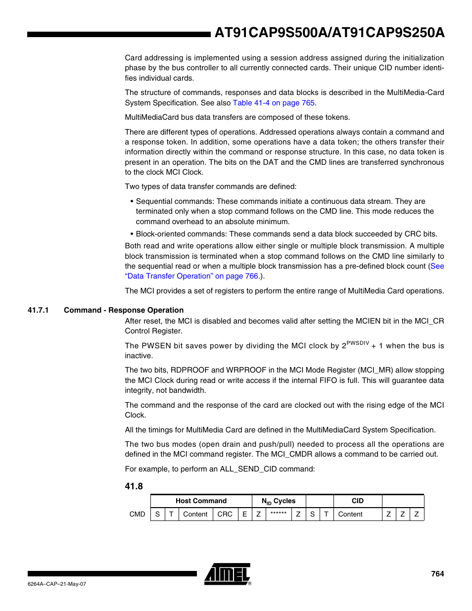 1 command - response operation | Rainbow Electronics AT91CAP9S250A User Manual | Page 764 / 1008