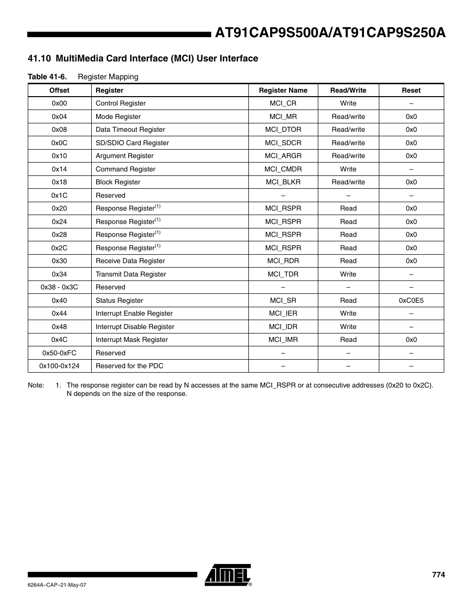 10 multimedia card interface (mci) user interface | Rainbow Electronics AT91CAP9S250A User Manual | Page 774 / 1008