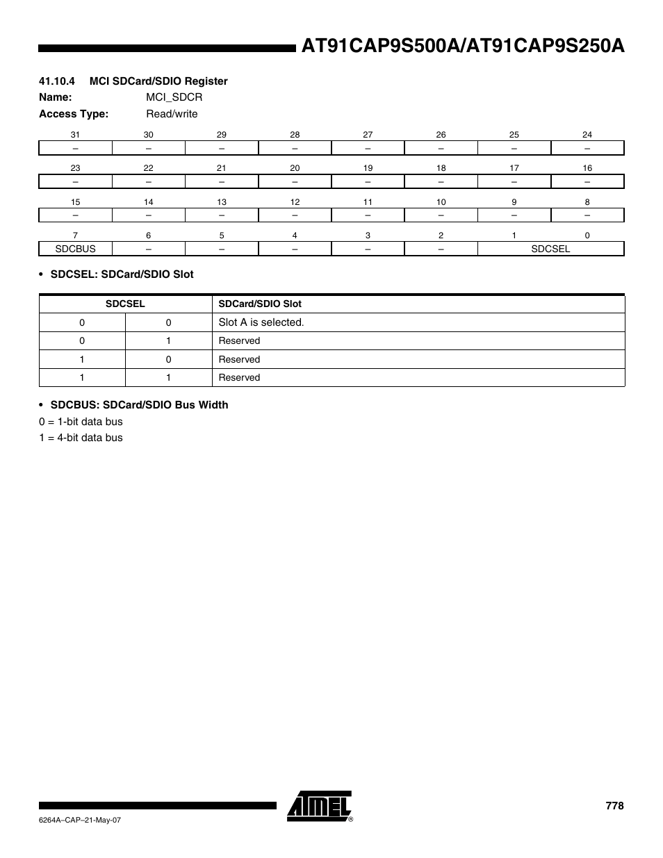 4 mci sdcard/sdio register | Rainbow Electronics AT91CAP9S250A User Manual | Page 778 / 1008