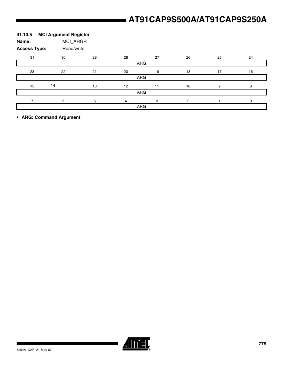 5 mci argument register | Rainbow Electronics AT91CAP9S250A User Manual | Page 779 / 1008