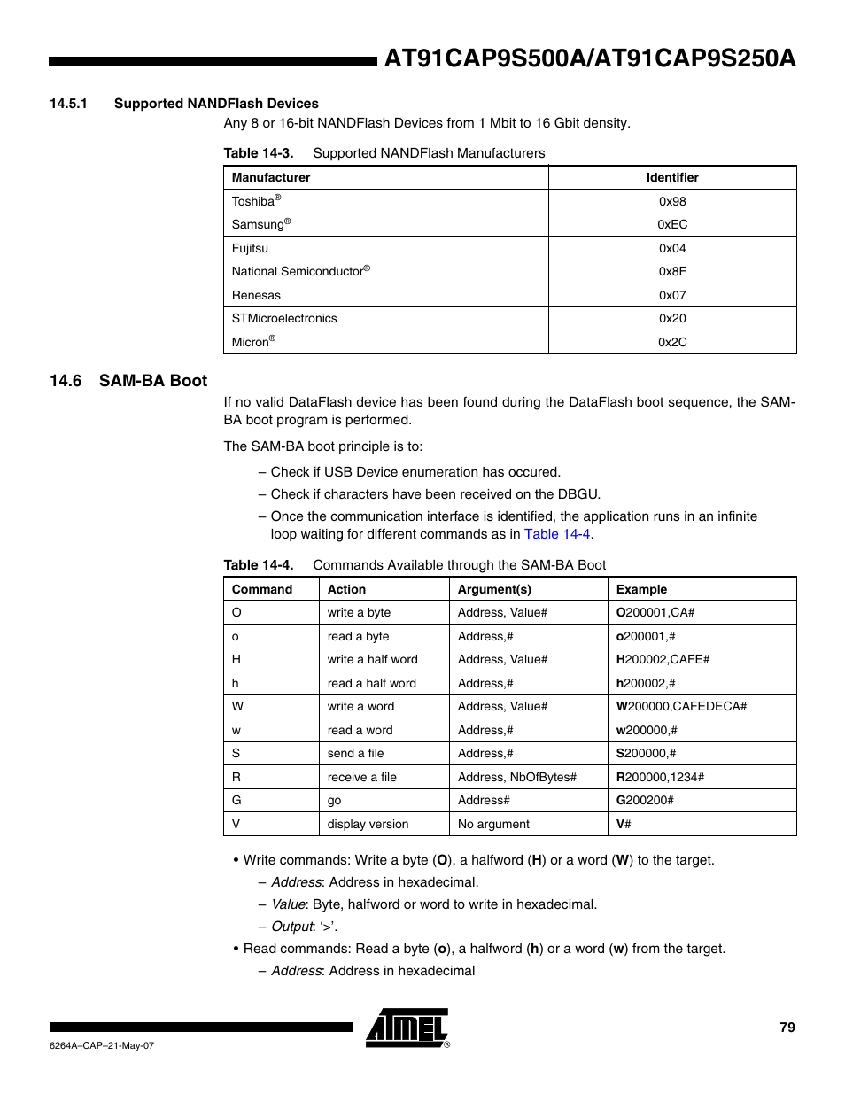 1 supported nandflash devices, 6 sam-ba boot | Rainbow Electronics AT91CAP9S250A User Manual | Page 79 / 1008