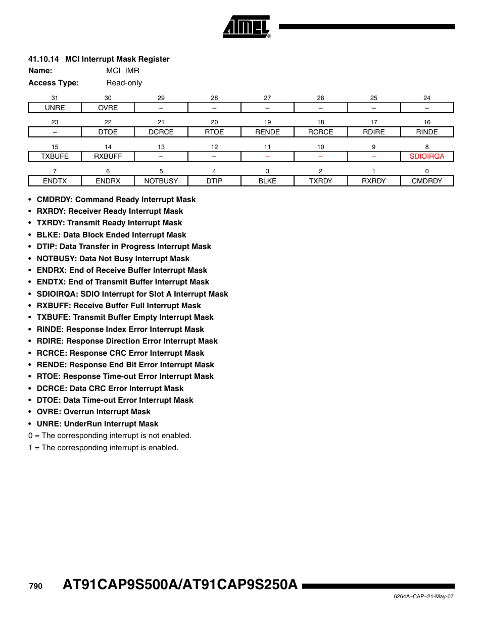 14 mci interrupt mask register | Rainbow Electronics AT91CAP9S250A User Manual | Page 790 / 1008