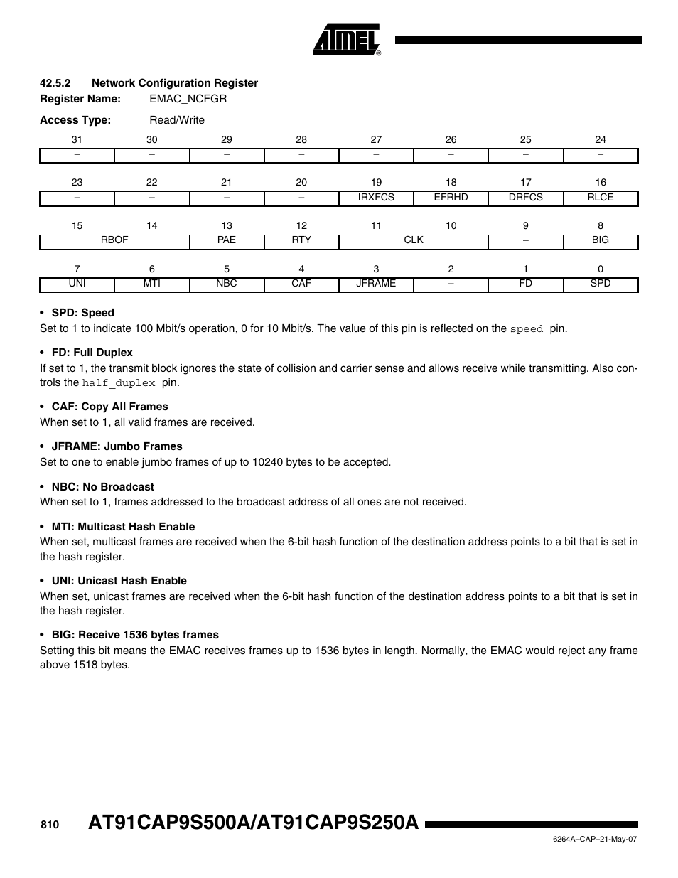 2 network configuration register | Rainbow Electronics AT91CAP9S250A User Manual | Page 810 / 1008