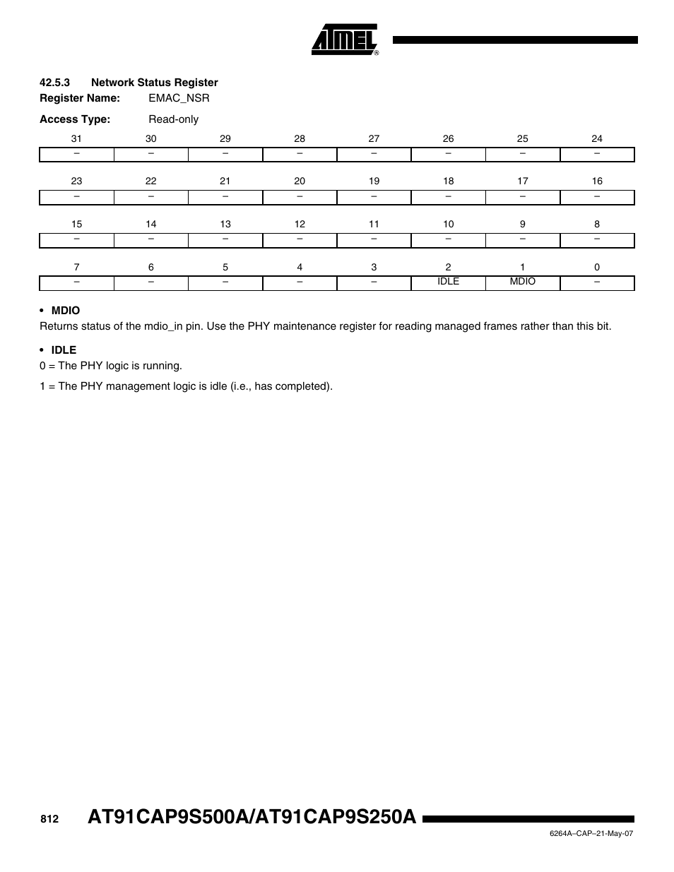 3 network status register | Rainbow Electronics AT91CAP9S250A User Manual | Page 812 / 1008