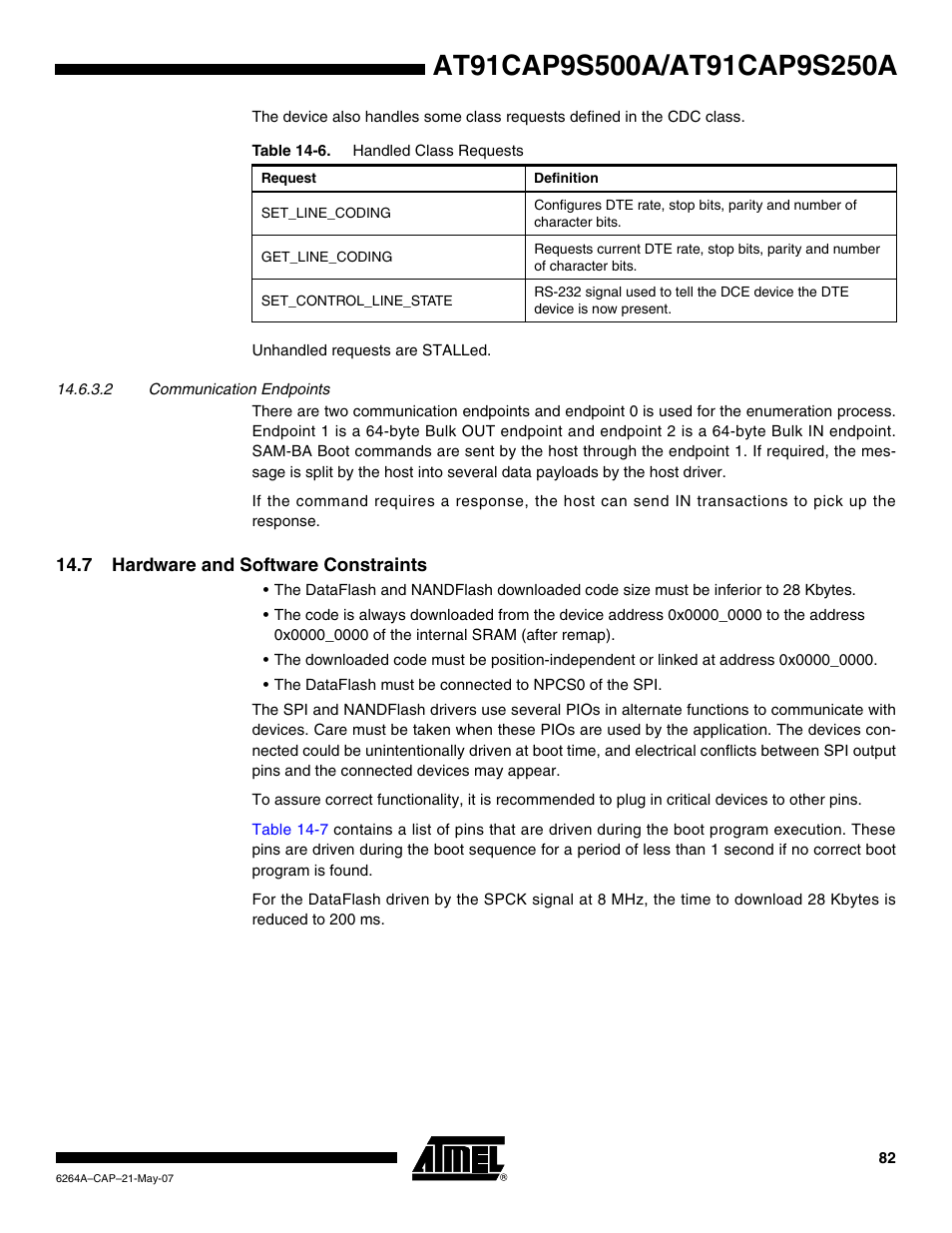 7 hardware and software constraints | Rainbow Electronics AT91CAP9S250A User Manual | Page 82 / 1008