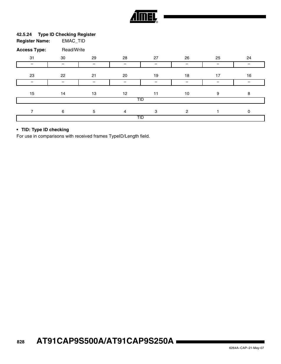24 type id checking register | Rainbow Electronics AT91CAP9S250A User Manual | Page 828 / 1008