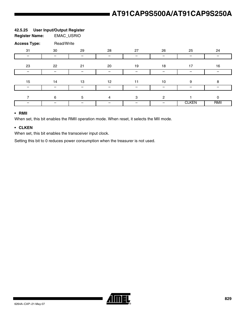 25 user input/output register | Rainbow Electronics AT91CAP9S250A User Manual | Page 829 / 1008