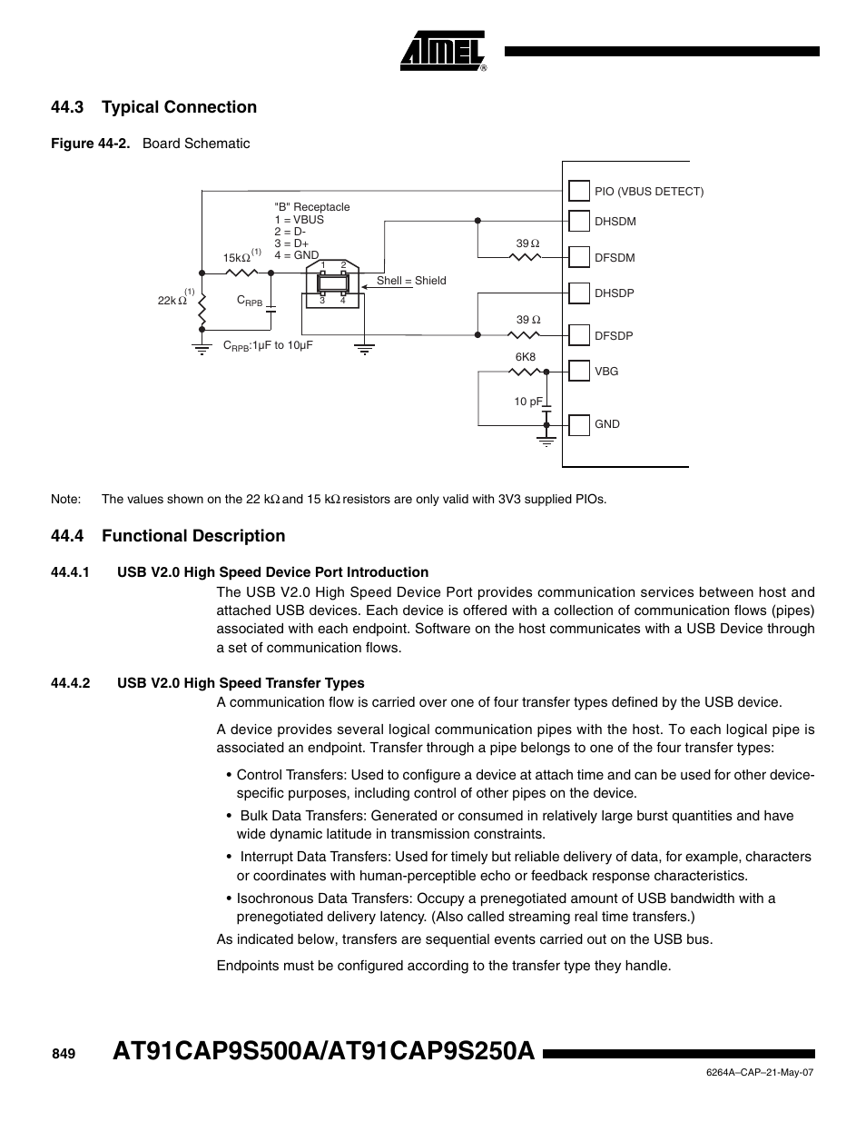 3 typical connection, 4 functional description, 1 usb v2.0 high speed device port introduction | 2 usb v2.0 high speed transfer types | Rainbow Electronics AT91CAP9S250A User Manual | Page 849 / 1008