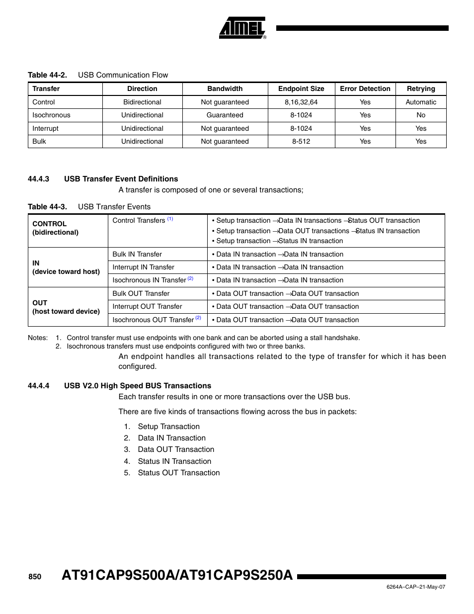 3 usb transfer event definitions, 4 usb v2.0 high speed bus transactions | Rainbow Electronics AT91CAP9S250A User Manual | Page 850 / 1008