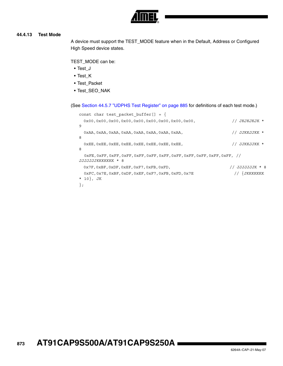 13 test mode | Rainbow Electronics AT91CAP9S250A User Manual | Page 873 / 1008