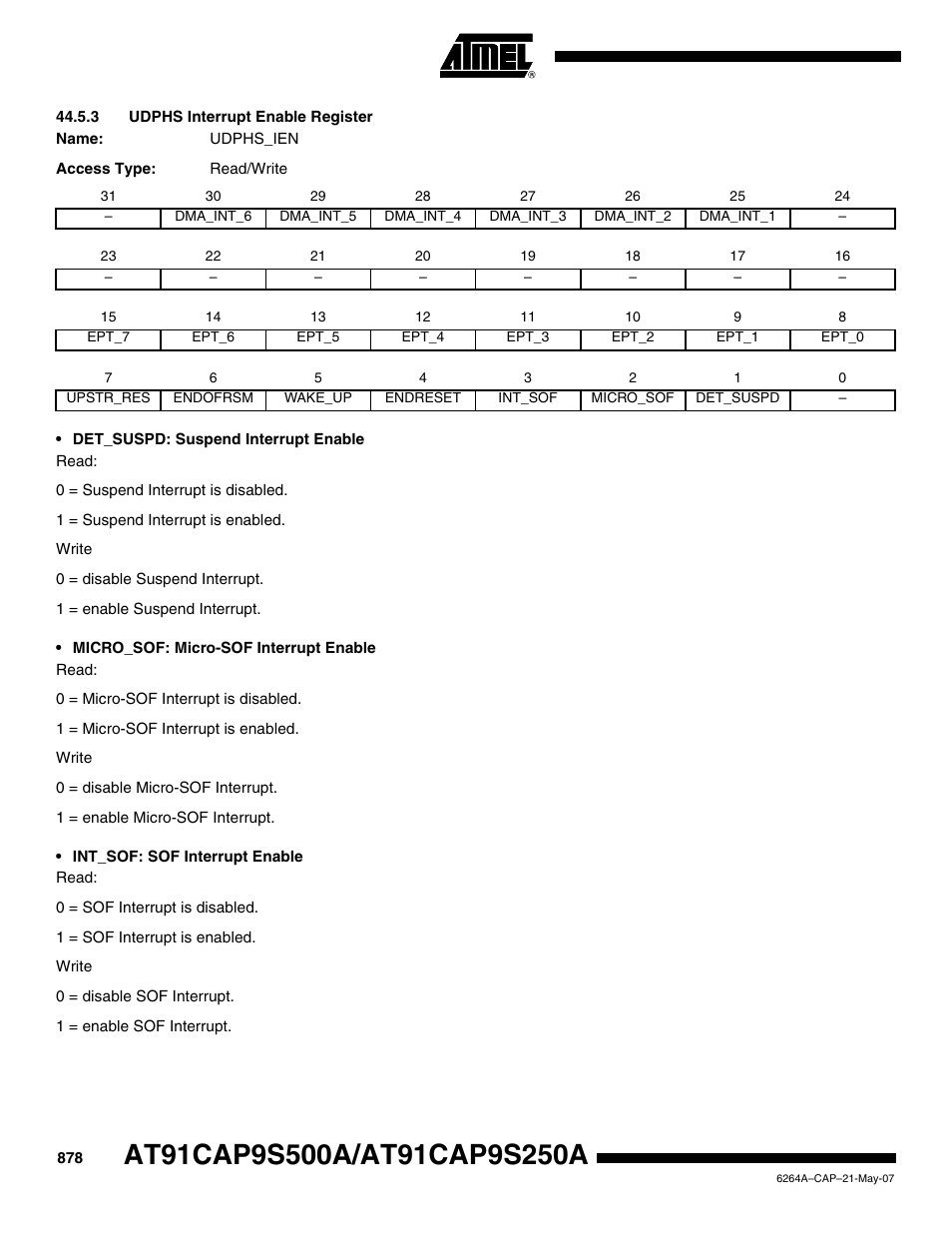 3 udphs interrupt enable register, Section 44.5.3 ”udphs interrupt enable register, Udphs_ie | N (see, Udphs interrupt enable register | Rainbow Electronics AT91CAP9S250A User Manual | Page 878 / 1008