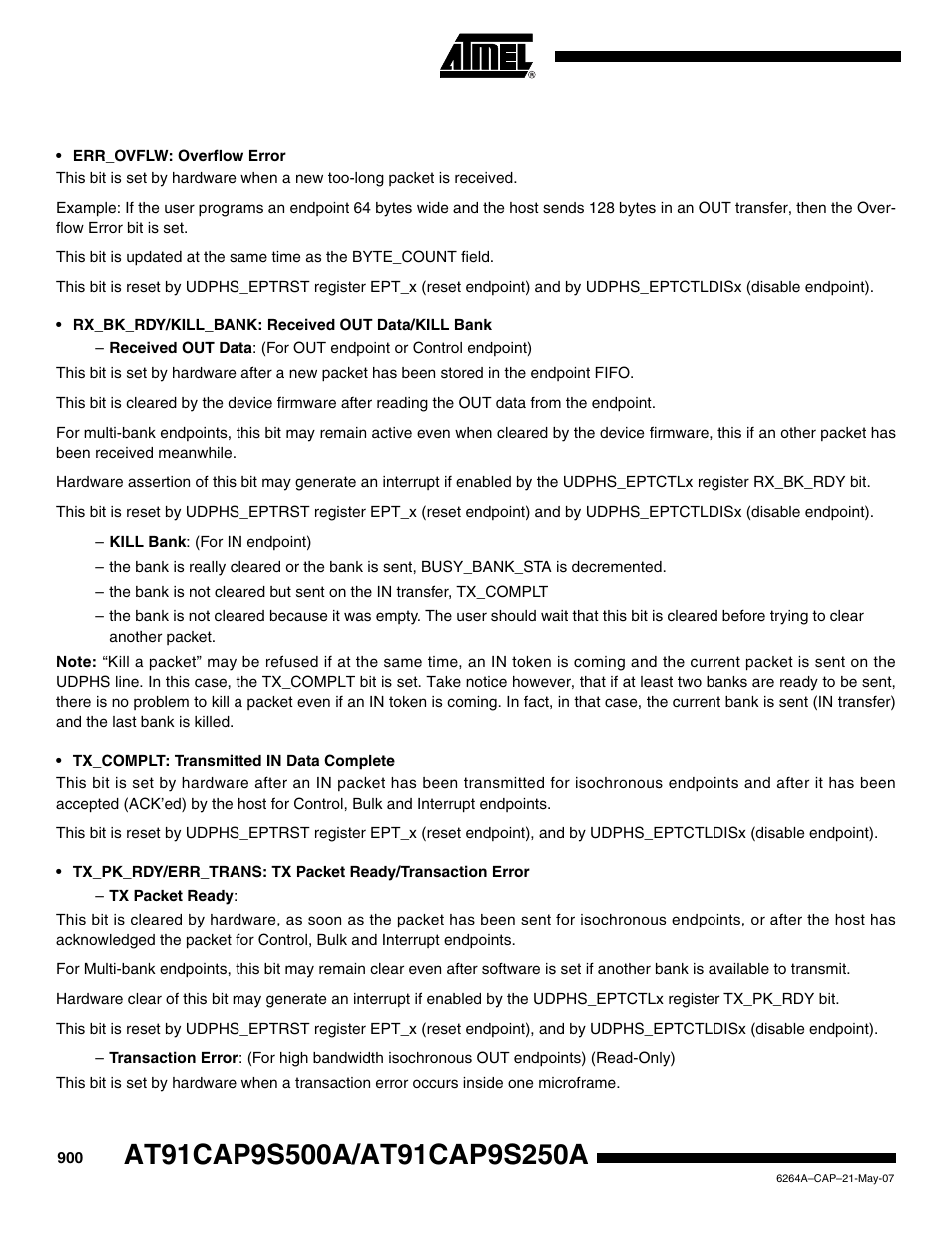 Rainbow Electronics AT91CAP9S250A User Manual | Page 900 / 1008