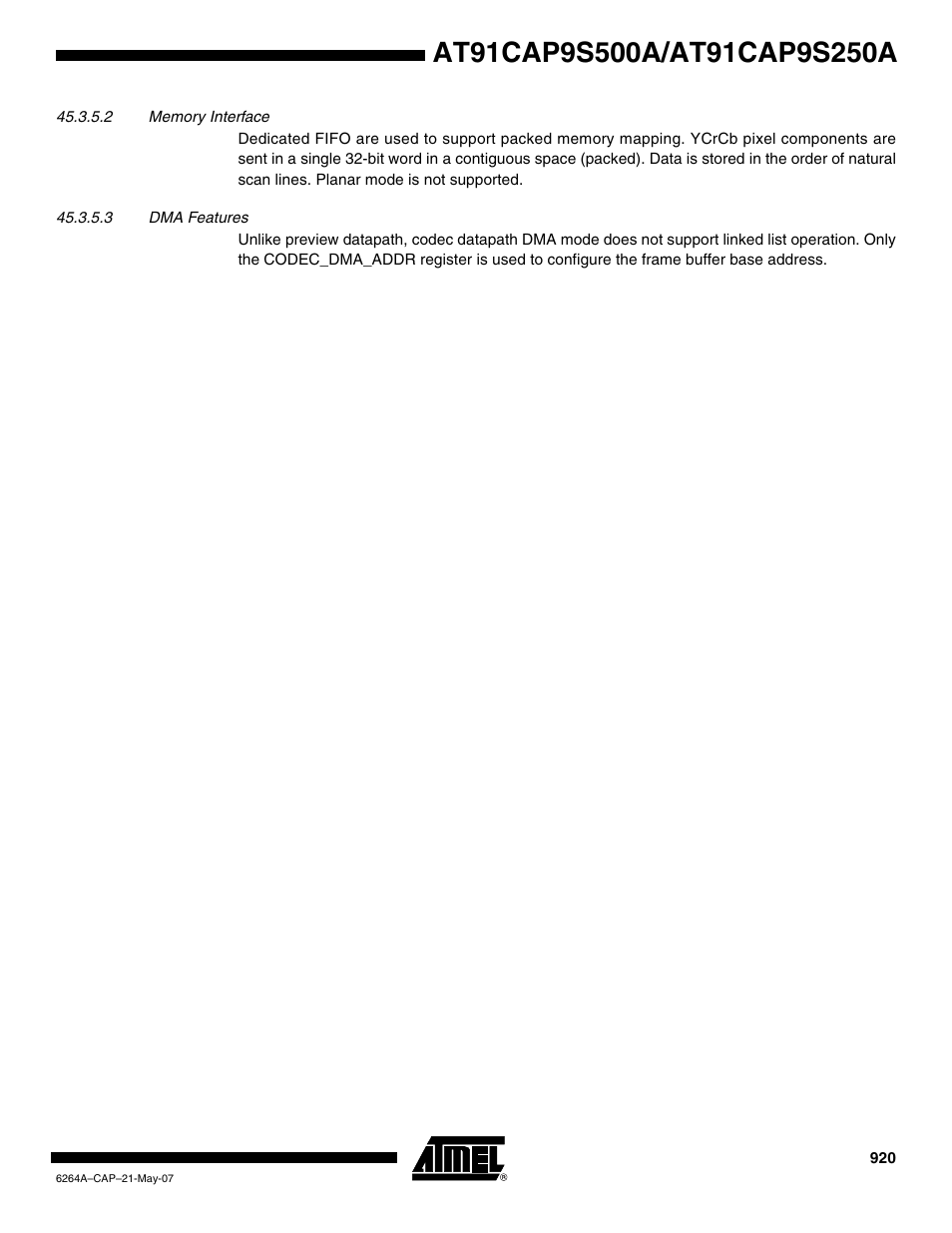 Rainbow Electronics AT91CAP9S250A User Manual | Page 920 / 1008