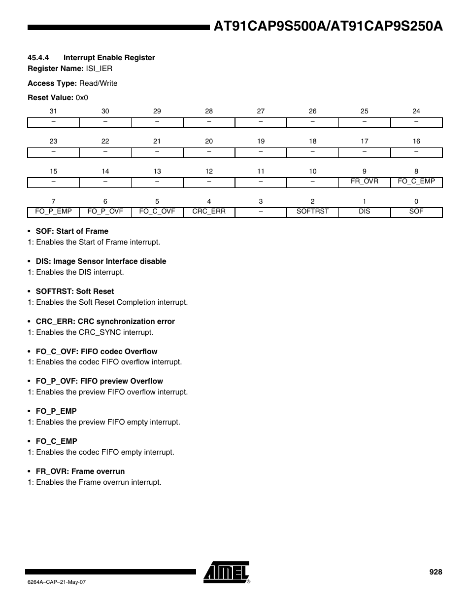 4 interrupt enable register | Rainbow Electronics AT91CAP9S250A User Manual | Page 928 / 1008