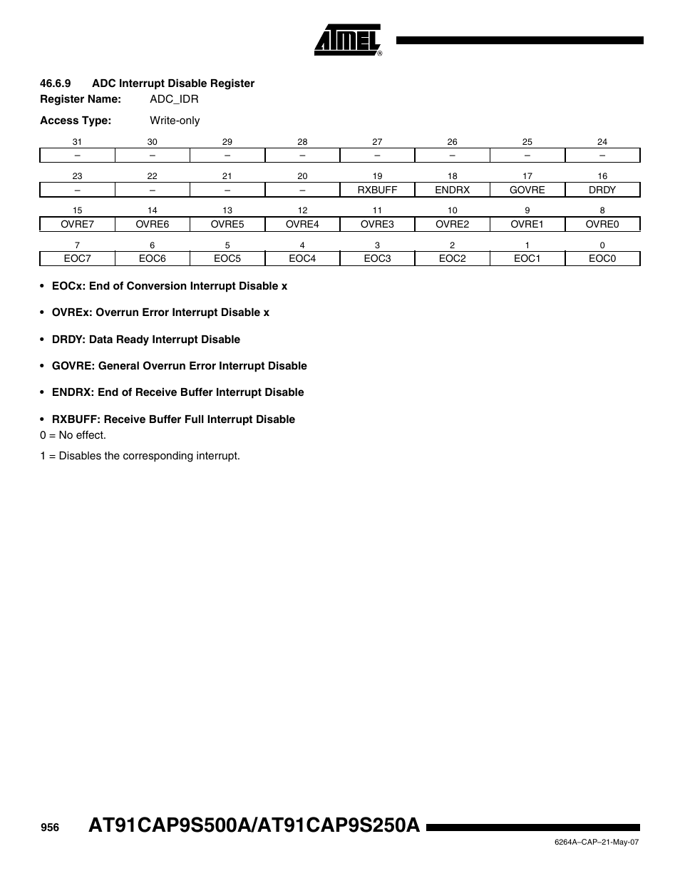 9 adc interrupt disable register | Rainbow Electronics AT91CAP9S250A User Manual | Page 956 / 1008