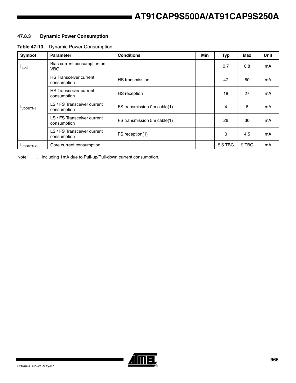 3 dynamic power consumption | Rainbow Electronics AT91CAP9S250A User Manual | Page 966 / 1008